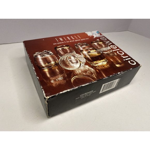 Circleware Twinkle 6 Piece 2 Oz Shot Glass - Gold Rim - NIB - Picture 7 of 9